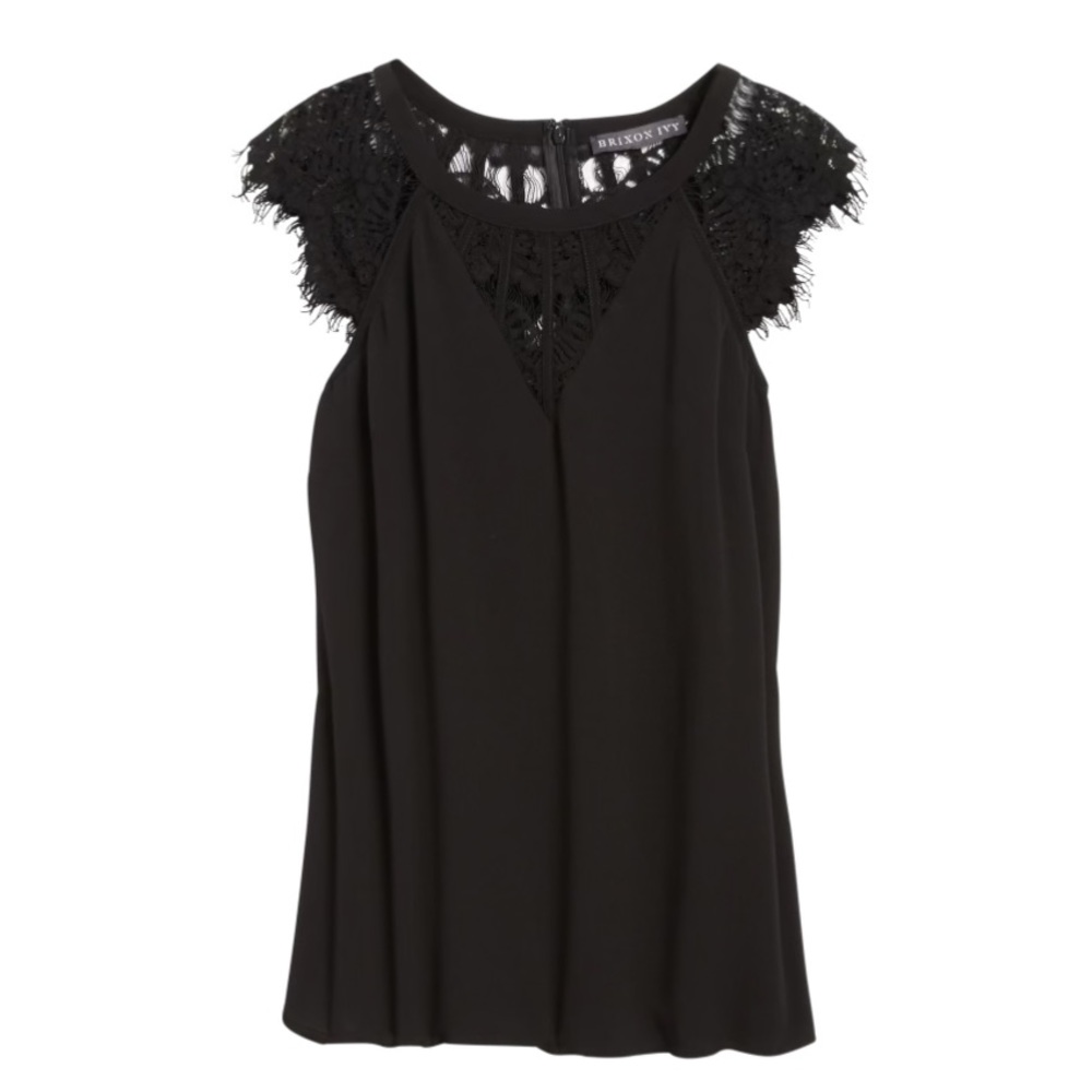 BRIXON IVY - Jarred Lace Detail Cap-Sleeve Blouse - S